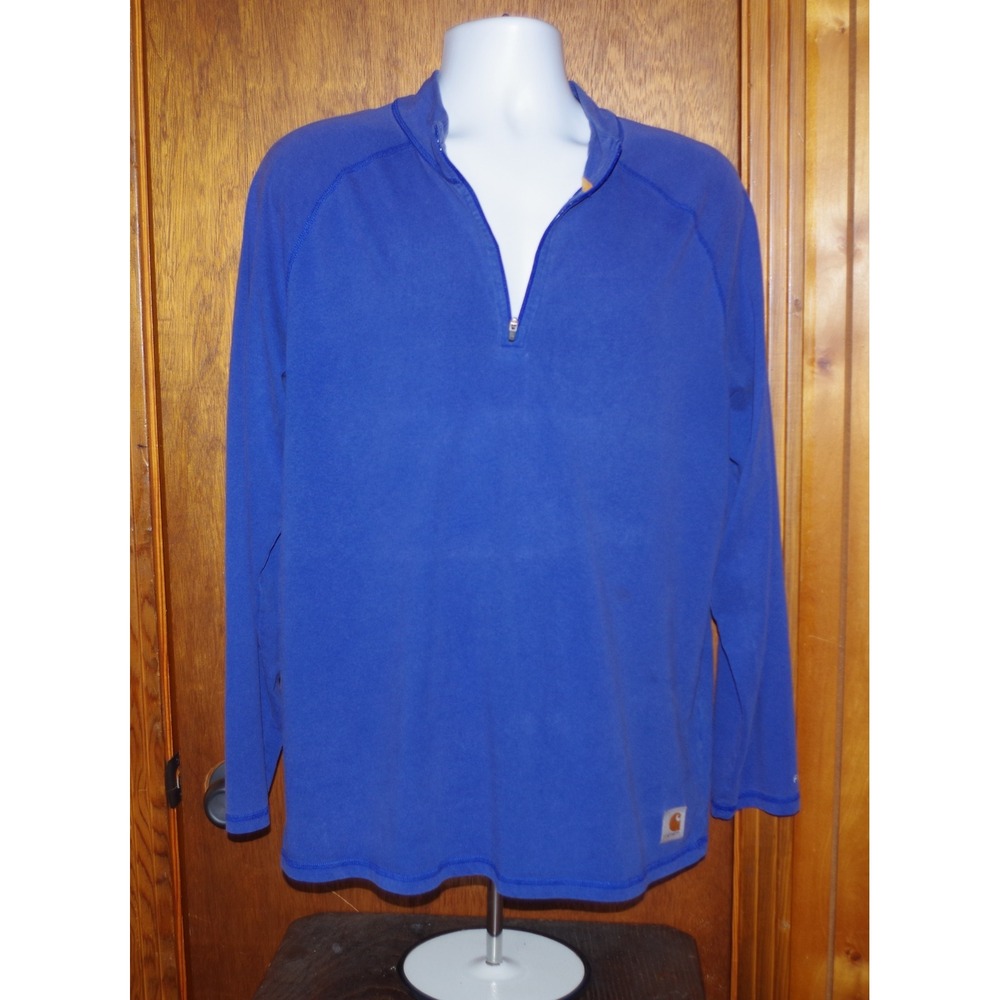 Carhartt Force Men L Blue Quarter Zip Pullover Relaxed Fit Long Sleeve Shirt